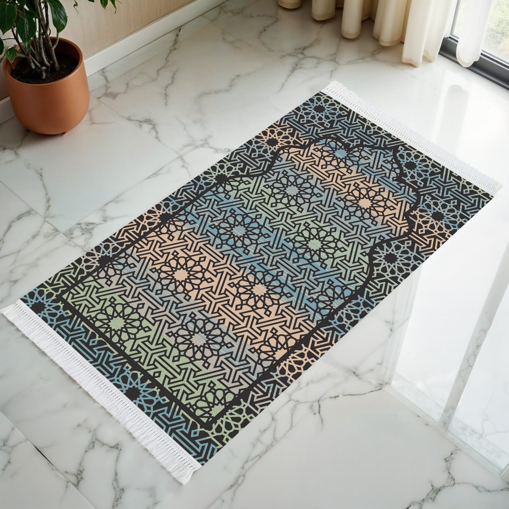 Tapis de prière rembourré bleu noble