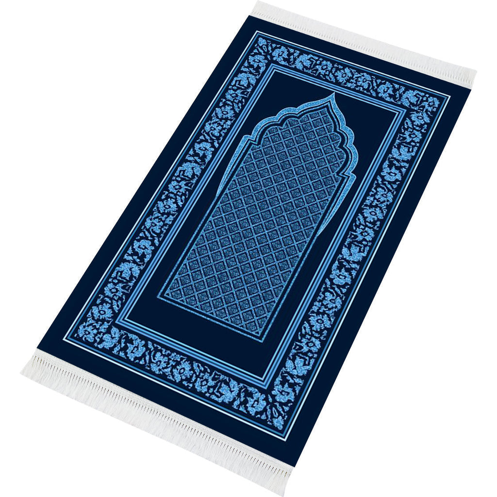 Tapis de prière rembourré bleu Mihrab