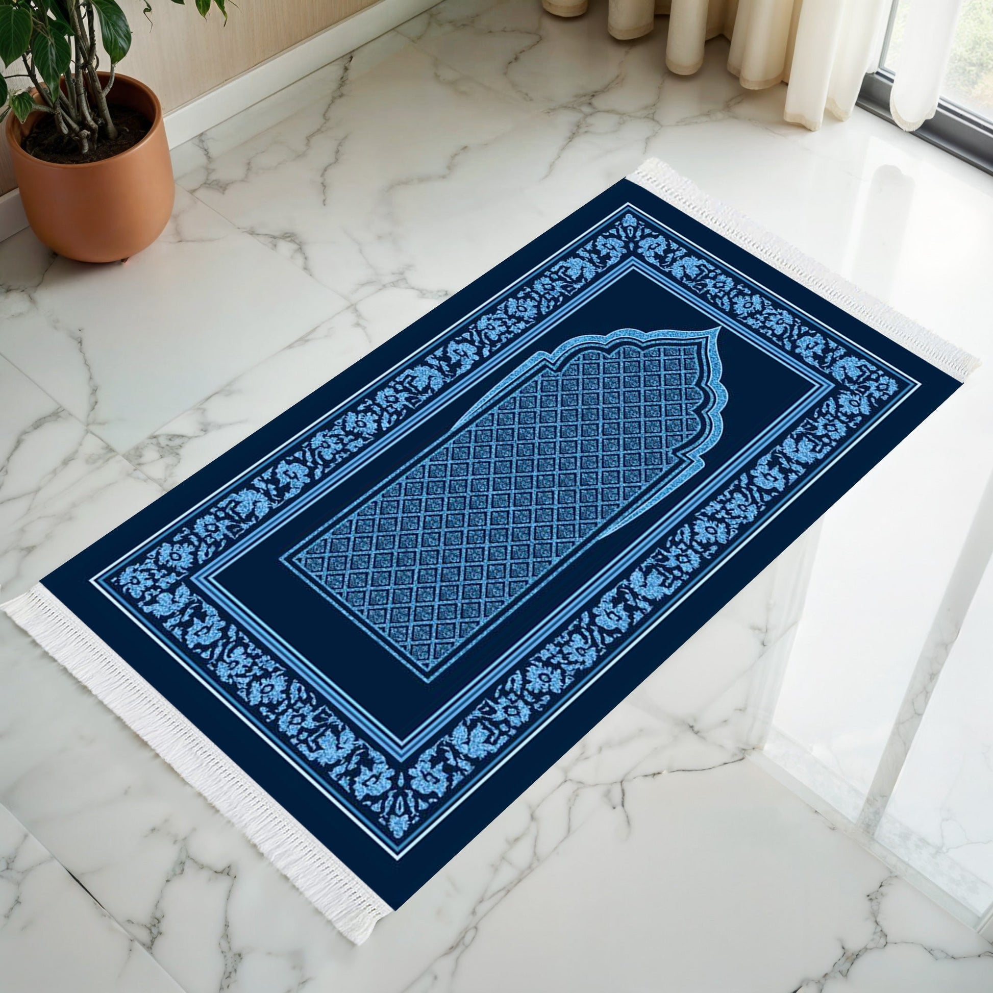 Tapis de prière rembourré bleu Mihrab