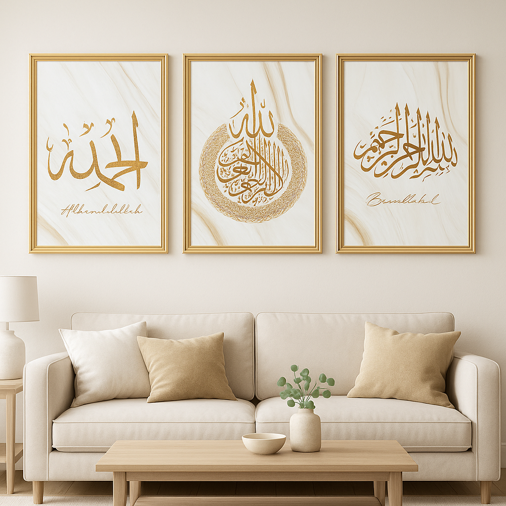 Ensemble d'art mural islamique de luxe en marbre doré