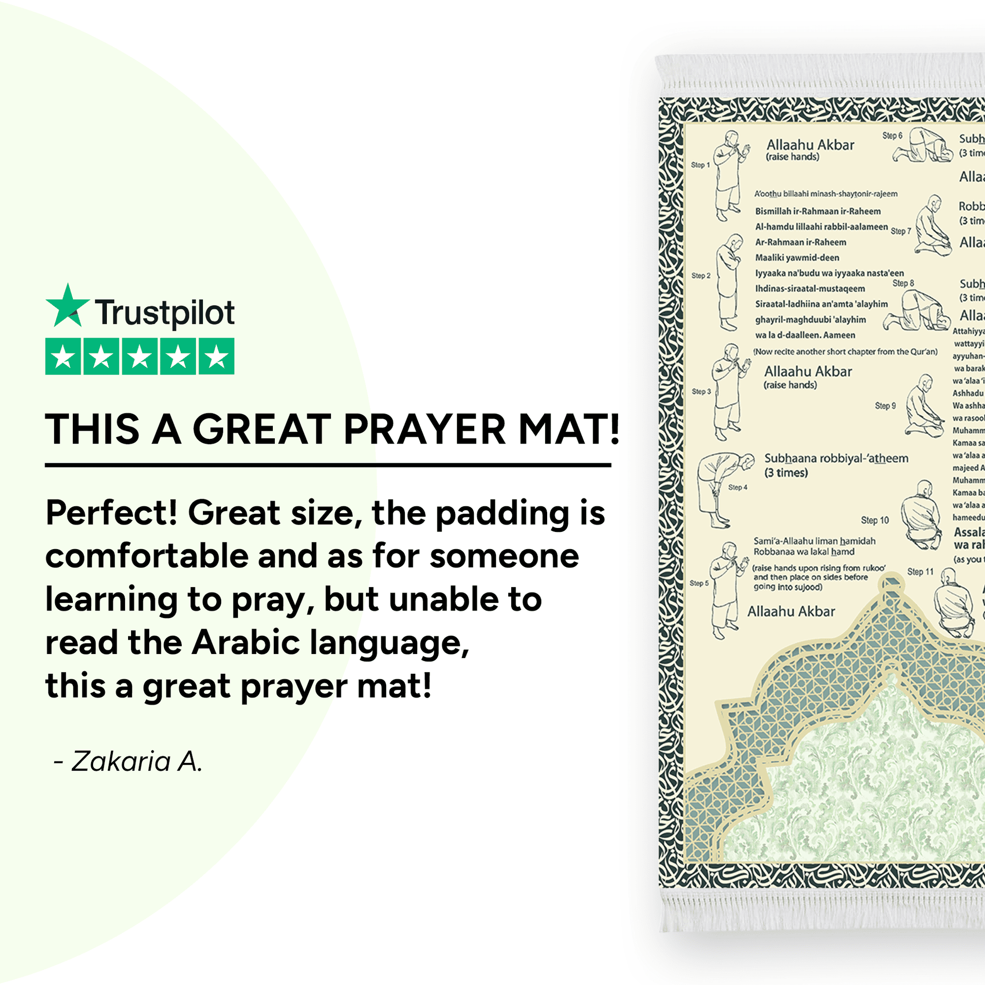 Étape par étape – Tapis de prière rembourré visuel pour apprendre Salah