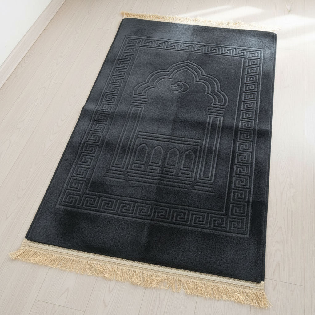 Tapis de prière rembourré noir avec motif en relief