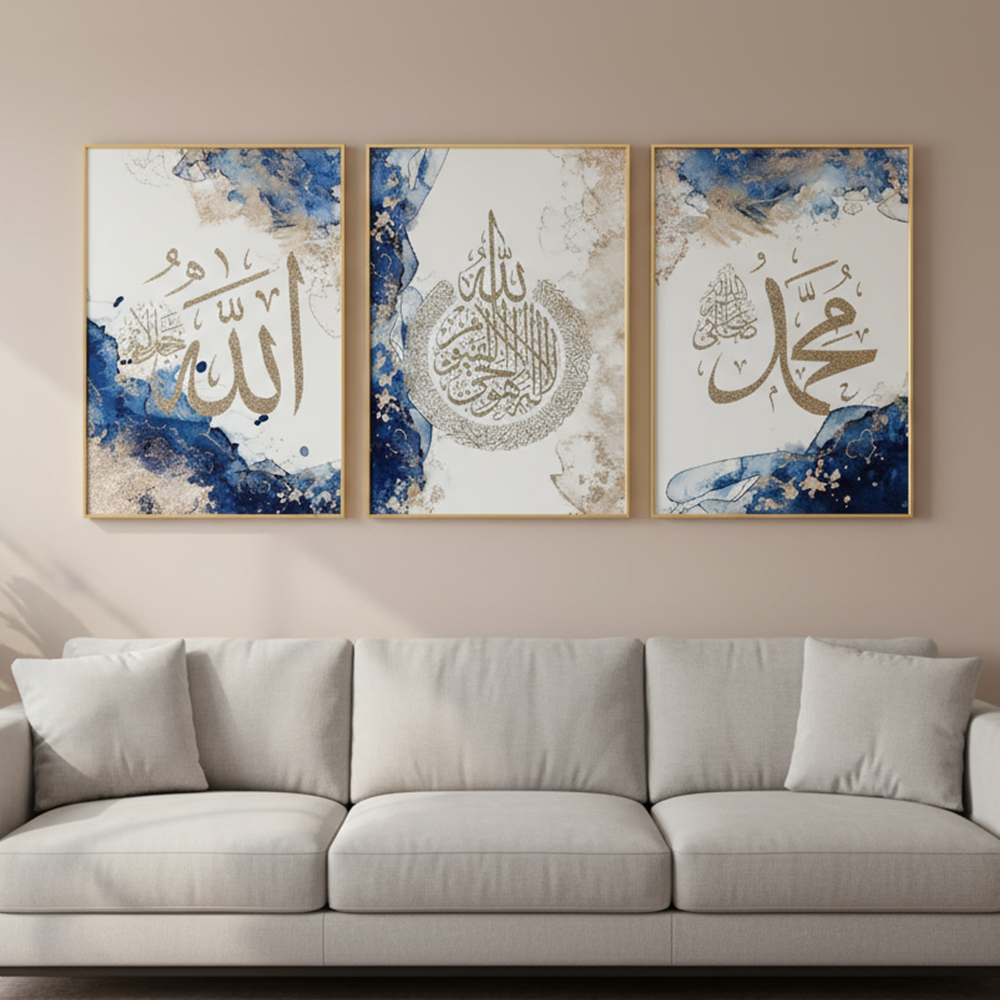 Ensemble d'art mural islamique de luxe en marbre bleu