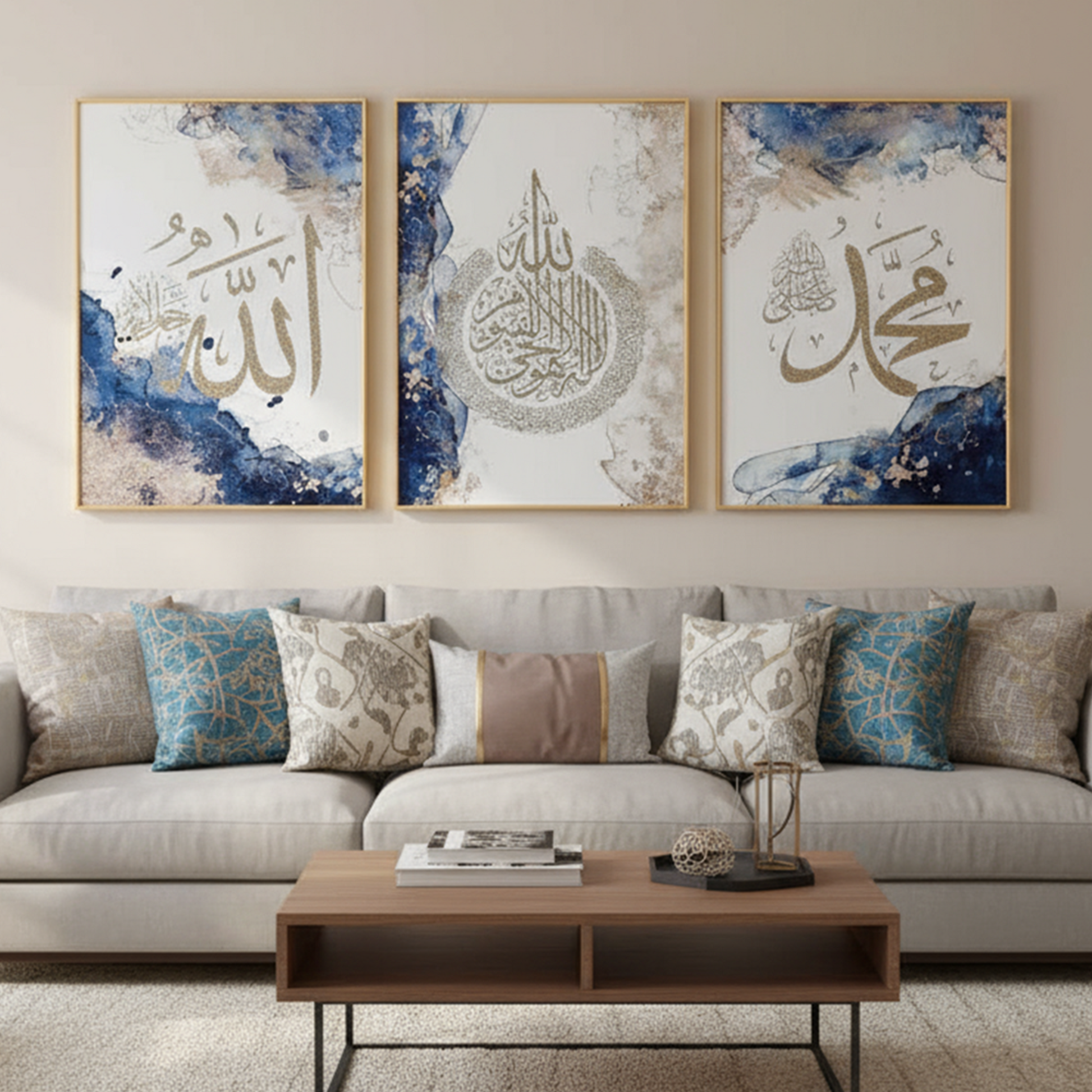 Ensemble d'art mural islamique de luxe en marbre bleu