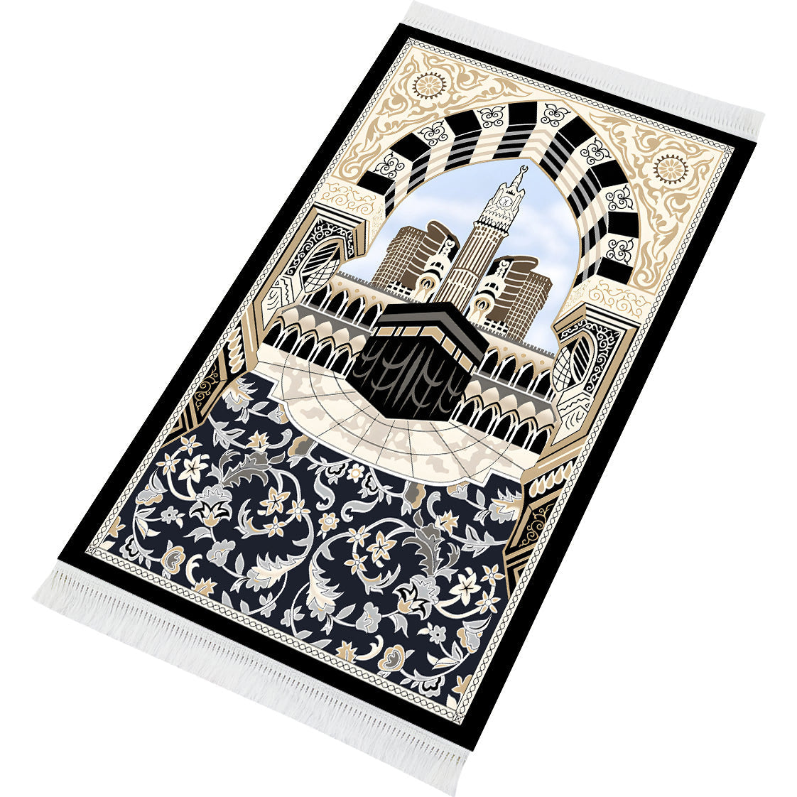 Tapis de prière rembourré Kaaba floral