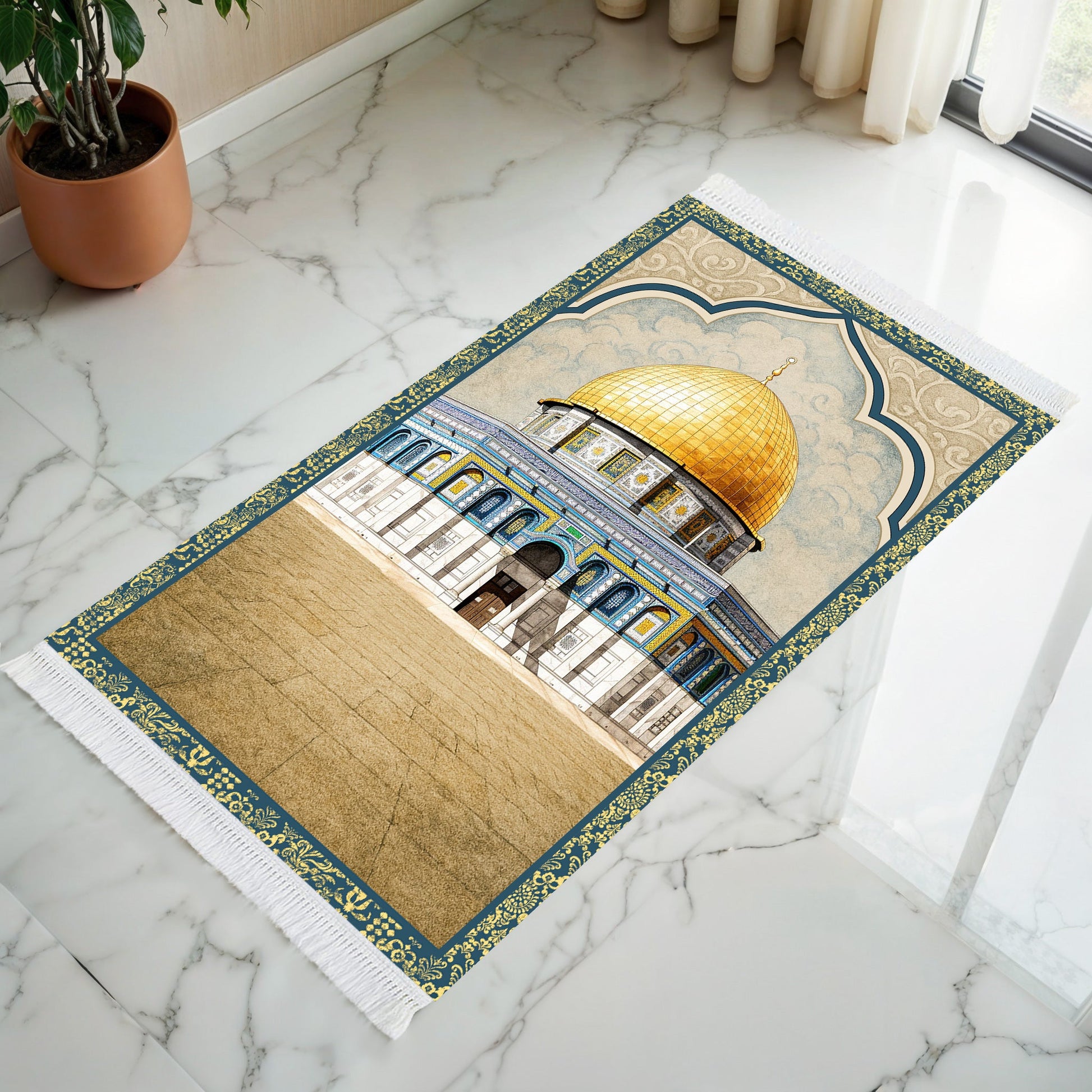 Tapis de prière rembourré aquarelle Al Aqsa