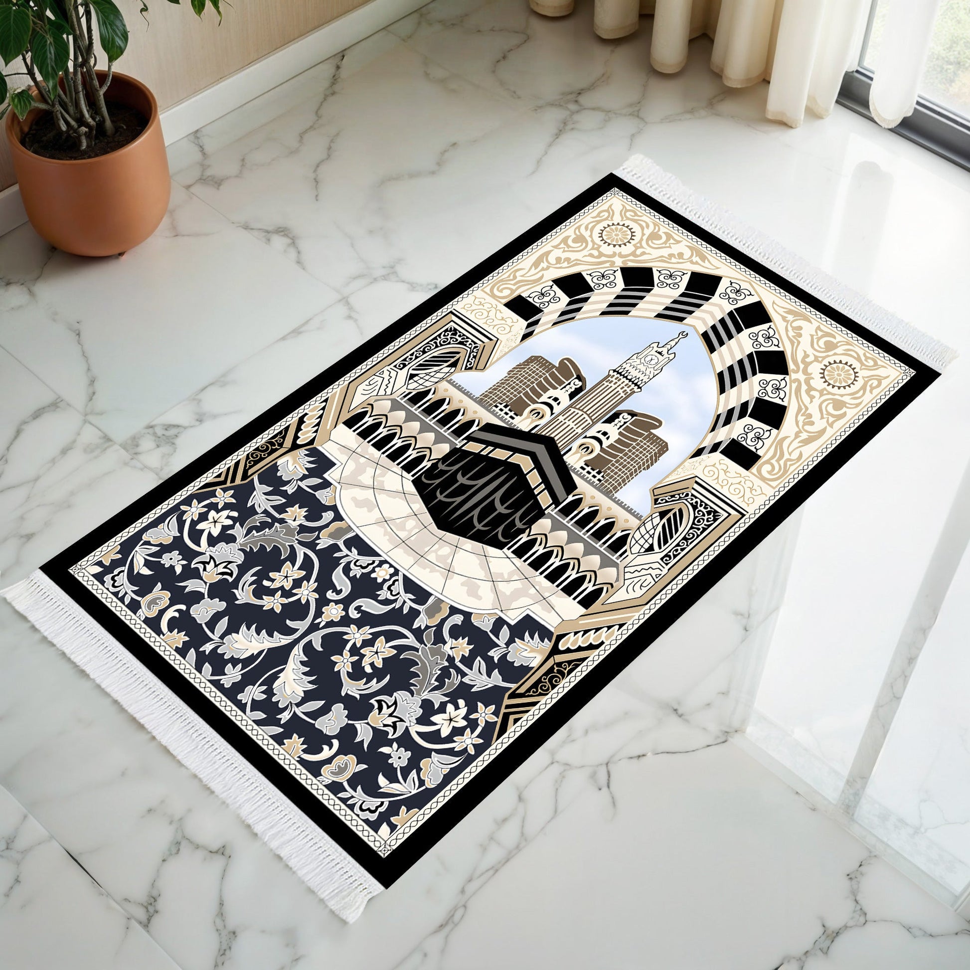 Tapis de prière rembourré Kaaba floral