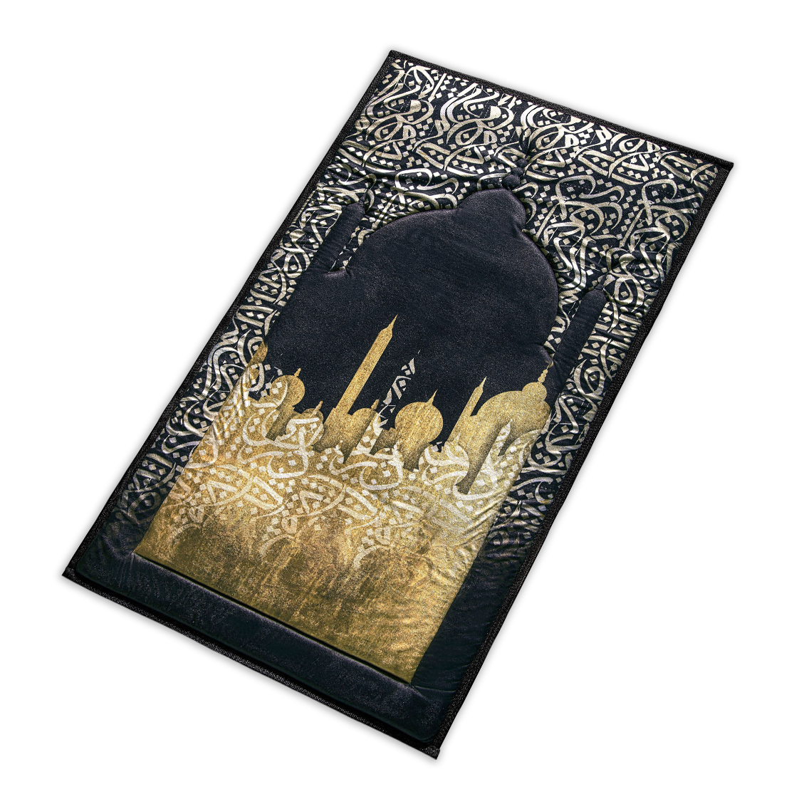 Tapis de prière rembourré de calligraphie arabe foncée
